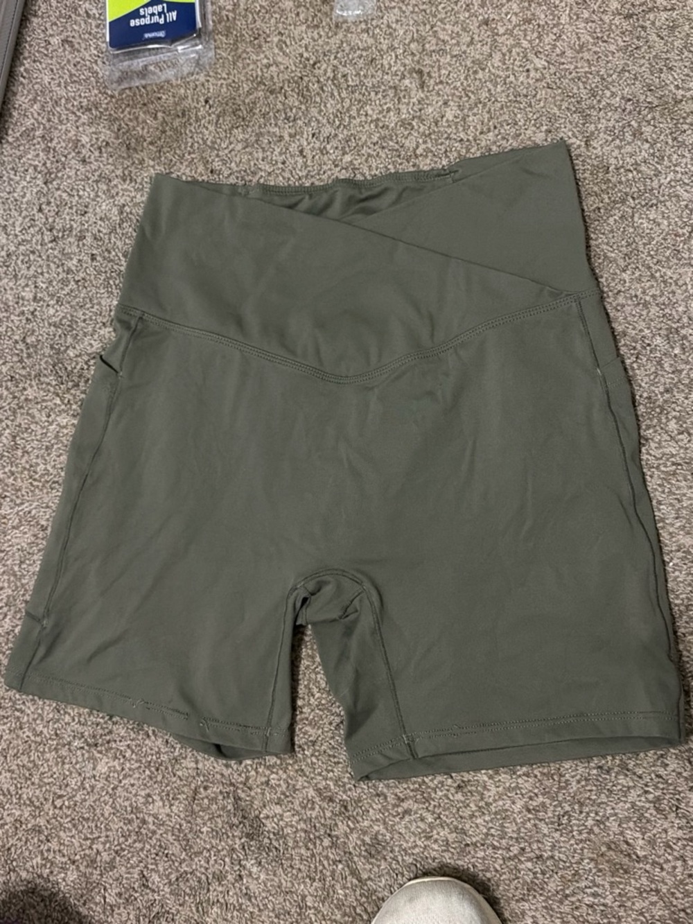 High-Waist Crossed Olive Green Women’s Active Shorts